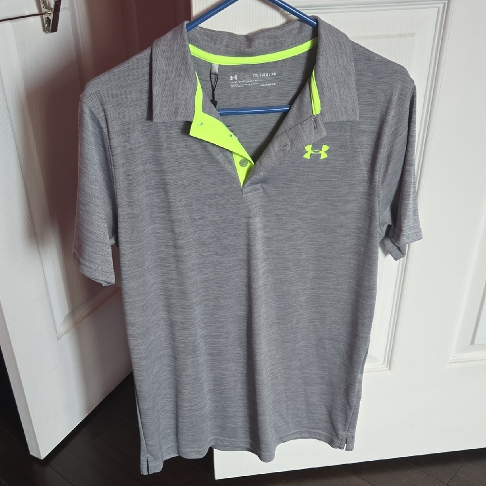 Under Armour Grey Polo with Neon Yellow Accents